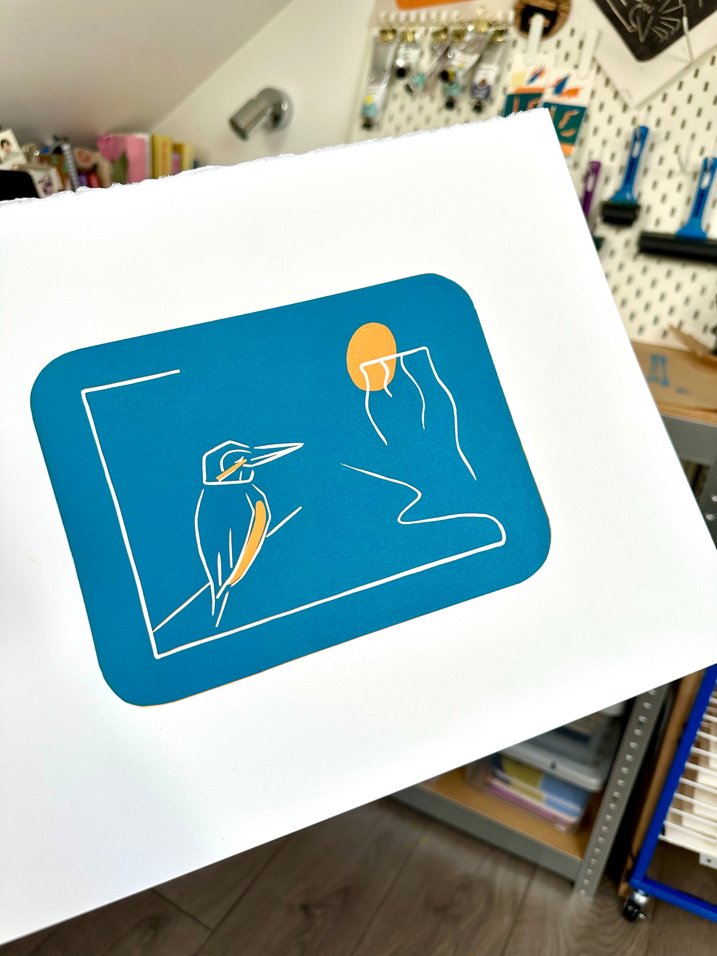 WiLD ALBA - 003 Kingfisher - Limited Edition Reduction Linocut