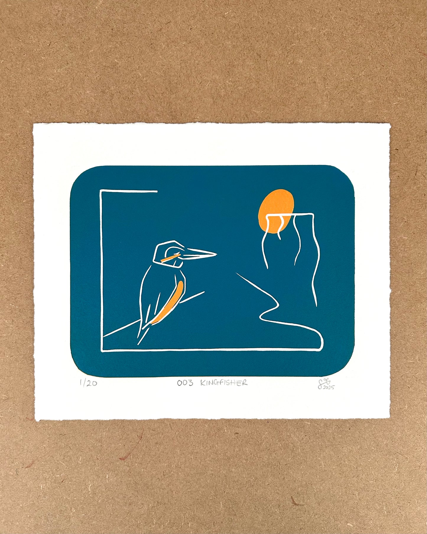 WiLD ALBA - 003 Kingfisher - Limited Edition Reduction Linocut