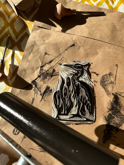 Mr. Heron Linocut Print