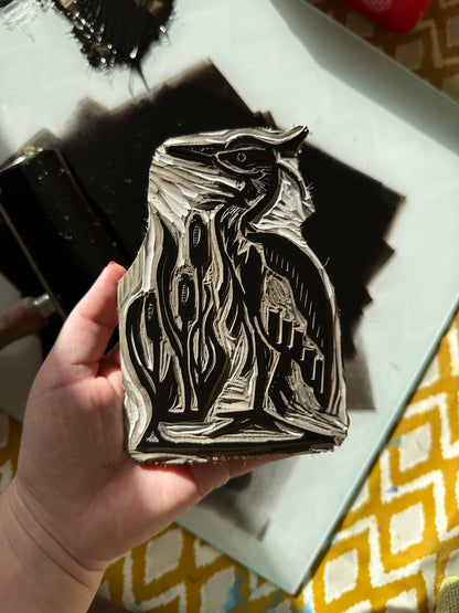 Mr. Heron Linocut Print