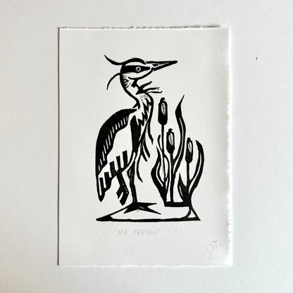Mr. Heron Linocut Print