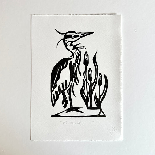 Mr. Heron Linocut Print