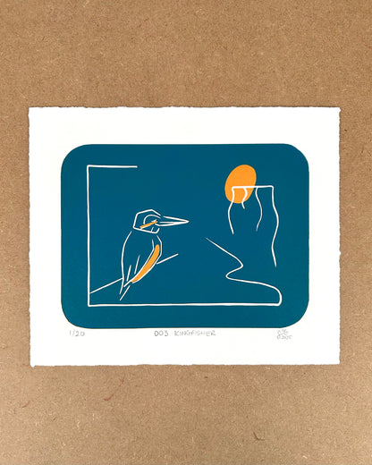 WiLD ALBA - 003 Kingfisher - Limited Edition Reduction Linocut