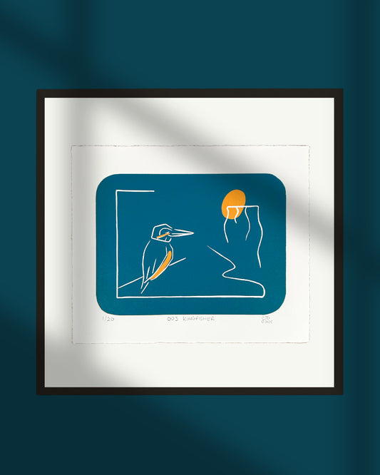 WiLD ALBA - 003 Kingfisher - Limited Edition Reduction Linocut